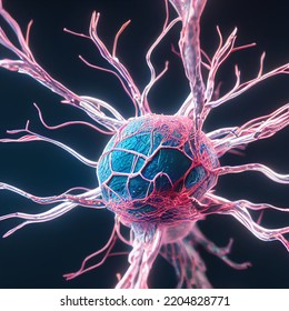 3d Rendering Of A Closeup Of A Nerve Cell With Dendrites