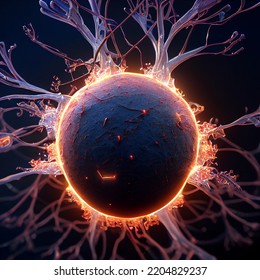 3d Rendering Of A Closeup Of A Nerve Cell With Dendrites