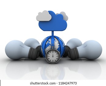 3d rendering cloud bulb with stopwatch
