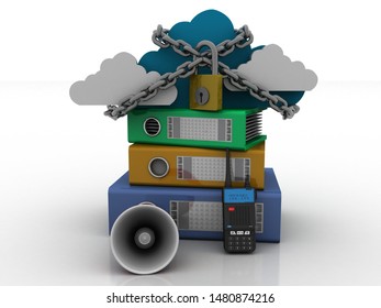 3d rendering cloud  folder lock with wireless phone
 