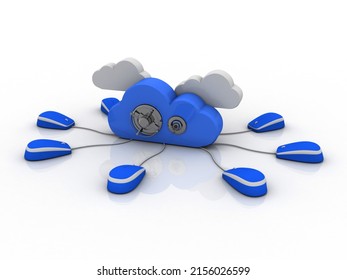 3d Rendering Cloud Lock Connected Computer Mouse
