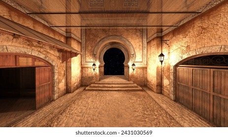 3D rendering of the cobblestone streets