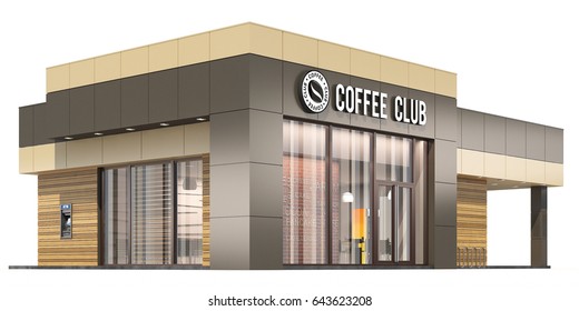 3d Rendering Of A Coffee Shop On White Background.