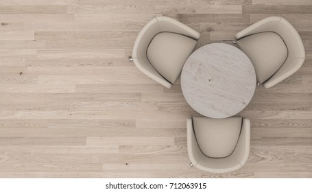 3d rendering of Coffee Table with Chairs around