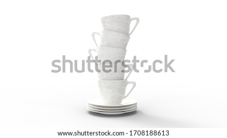 3D rendering of coffeecups mugs tea stacked drink model isolated
