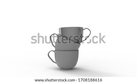 3D rendering of coffeecups mugs tea stacked drink model isolated