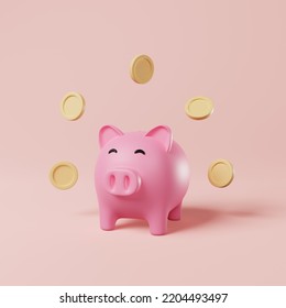 3D rendering of coins into a pink piggy bank. Saving, Investment concept - Powered by Shutterstock