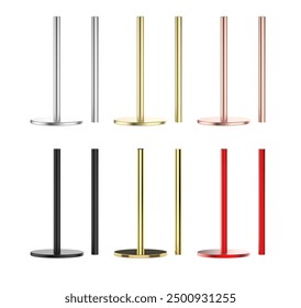 3d rendering collection of metal poles with stands isolated on white