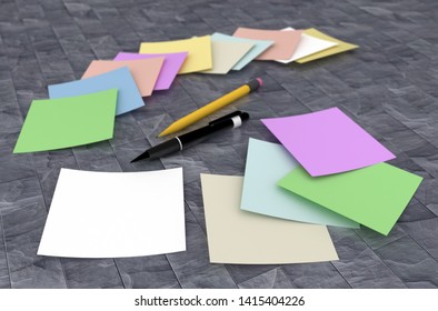 3D rendering of color adhesive notes on the dark stone surface