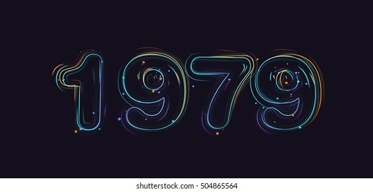 3d rendering colored strokes and particles year 1979