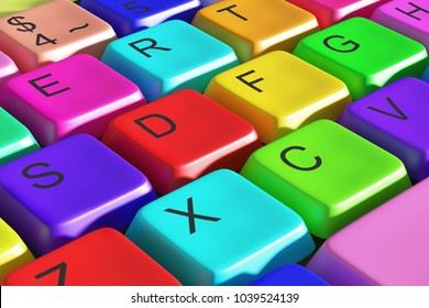3d rendering of a colorful computer keyboard. Concept of diversity