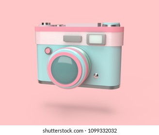 3d Rendering Colorful pastel camera on pink background