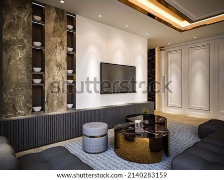 3d rendering of Comfortable and Magnificent Living Room Interior Design Foto d'archivio © 