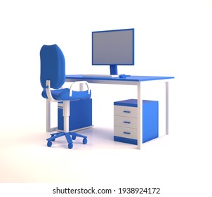 3D - Rendering. A Comfortable Place. Blue Is A Calming Color That Creates A Supportive Work Environment.