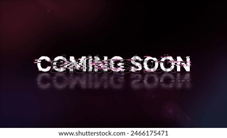 3D rendering coming soon text with screen effects of technological failures. Spectacular screen glitch with various kinds of interference