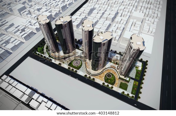 3d Rendering Commercial Residential Complex General Stock Illustration ...