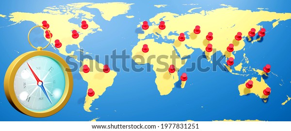 3d Rendering Compass On World Map Stock Illustration 1977831251 Shutterstock 3754