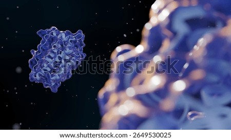 3D rendering of complex leptin protein molecular structures at a microscopic level. The "satiety hormone" signals to the brain that body has enough energy stores and helps you feel full.