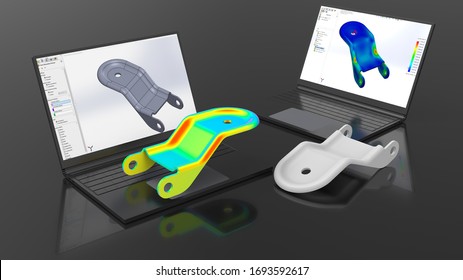 3D rendering - computer aided design mechanical bracket on black background