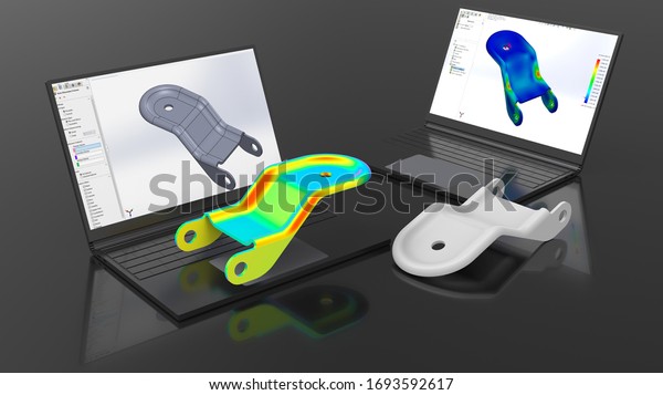 3D rendering - computer aided design
mechanical bracket on black
background