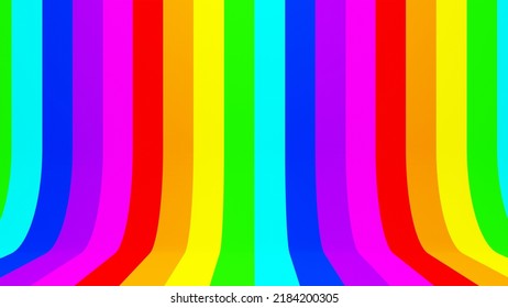 3D Rendering. A Computer Generated Room With A Rainbow Textured Floor And Wall. Colorful Striped Pattern. Background With Vertical Lines With Many Colors. Rainbow Texture.