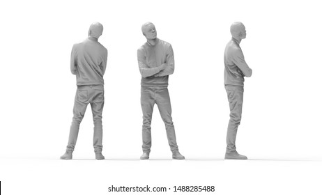 3d Rendering Of A Computer Model Of A Man Standing In White Studio Background Multiple Views