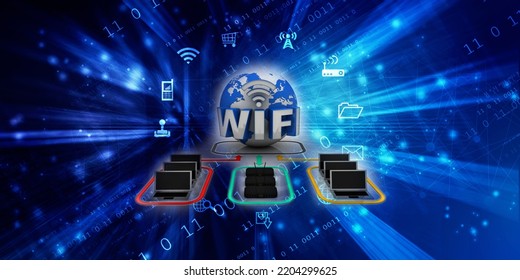 3d Rendering Computer Modem Wifi Network With Www