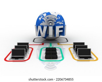 3d Rendering Computer Modem Wifi Network With Www