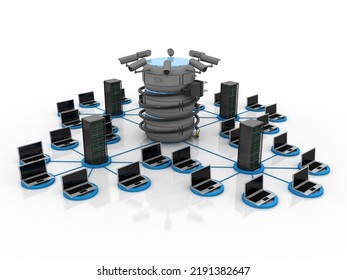 3d Rendering Computer Network Connected Database Stock Illustration ...