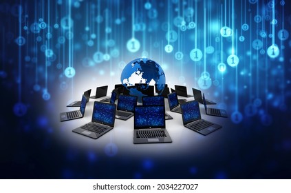 3d rendering Computer network, Computer network with Globe, Internet Communication background, File sharing or transfering, Data Storage