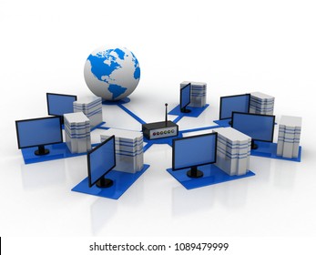 3d rendering Computer network with Satellite
