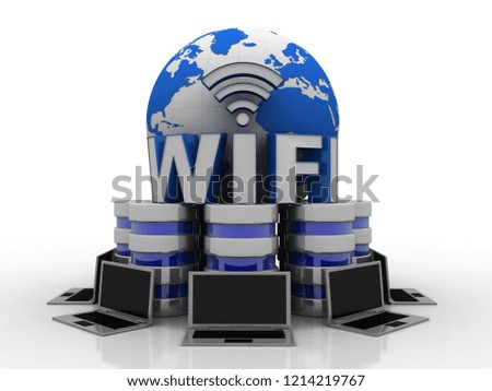 3d rendering Computer network with wifi