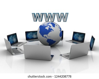 3d rendering Computer network with www
