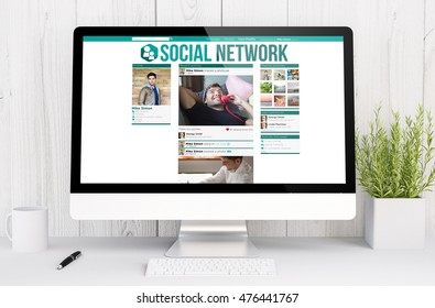 3d rendering computer social network on computer. All screen graphics are made up.