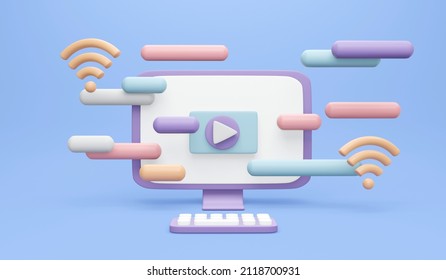 3D Rendering Of Computer WiFi Icon And Speed Bars On Background Concept Of Internet Speed Performance Test. 3D Render Illustration Cartoon Style. 