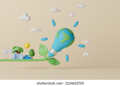 3d rendering concept environment and ecology illustration. Renewable energy consist of wind and solar energy. Electricity generation by wind turbines and solar panels. - Powered by Shutterstock