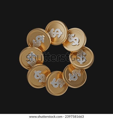 3D Rendering concept of golden and silver coins. Set of spinning gold silver coins in many views rotate in different angles isolated on black background. 3D Render. 3d illustration.