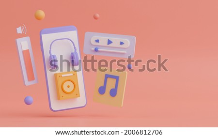3d rendering concept music application on smartphone.