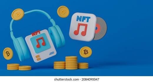 3d rendering concept NFT or non fungible token for music.