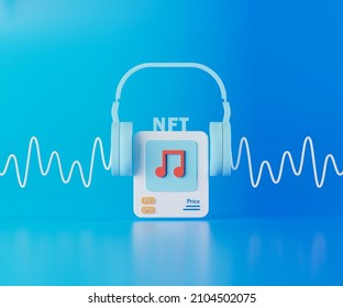 3d rendering concept NFT or non fungible token for music with sound wave on blue background.