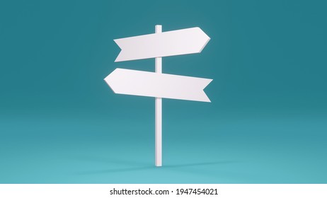 3D rendering concept of travel vacation. Direction empty blank sign with white arrows on post isolated on blue background. 3D Render - Shutterstock ID 1947454021
