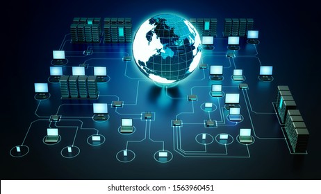 3D rendering Conceptual image of internet Computer network, and gadget communication