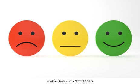 3d rendering of conceptual symbolic faces expressing feedbacks - Shutterstock ID 2233277859