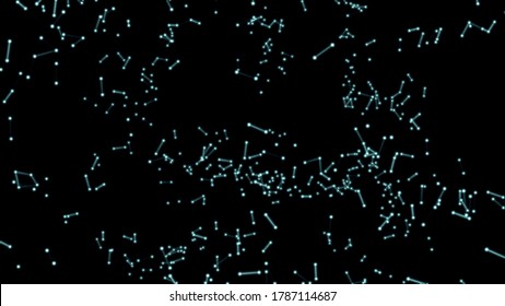 3d Rendering Of Constellation Of Blue Neon Line Segments On The Black Backgrond.