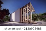 3d rendering container cabin with wooden teracce 