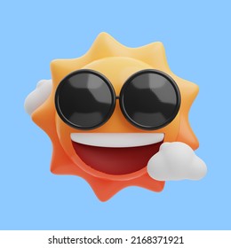 3d Rendering Cool Smiling Sun Cute Icon Illustration , Summer Illustration