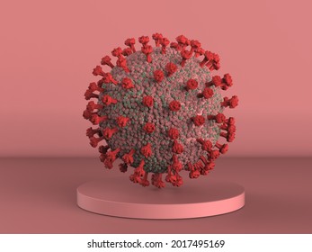 3d rendering corona virus cell or covid-19 cell on red background
