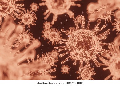 3d Rendering Of The Corona Virus Covid19 Omicron Cell Seen Micro. Virus Floating In A Cellular Environment , Coronaviruses Influenza Background