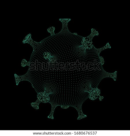 3D rendering of coronavirus with luminous dots on a black background Covid-19