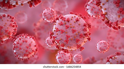 3D rendering of the coronavirus on a microscopic level. Microscope close-up of the covid-19 disease. 2019-nCoV spreading in body cell 